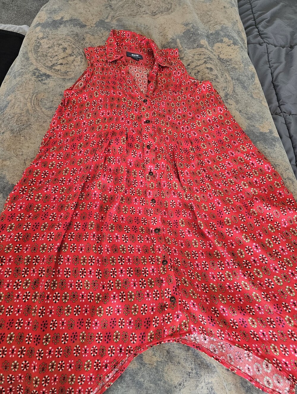MAEVE by Anthropologie Red Geometric Sharkbite Mini Dress Size 0 Sleeveless